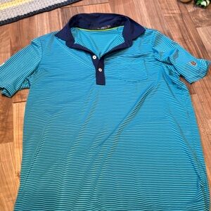 RLX Ralph Lauren Polo Shirt Mens m Golf Striped Teal Striped